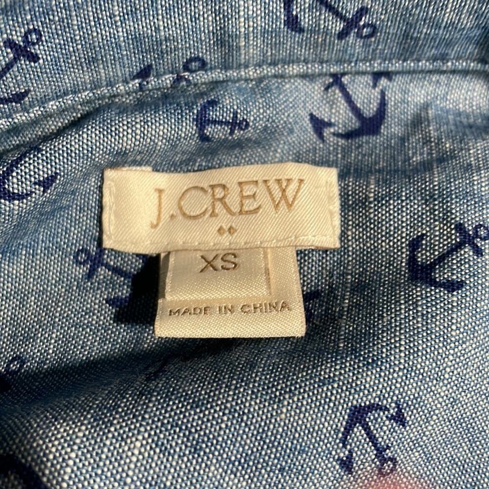 J Crew chambray anchors button-up top Sz XS Preppy Beach Coastal Roomy Cotton - Picture 6 of 8